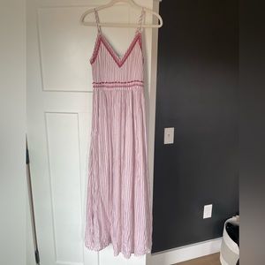 Pink and white striped maxi dress